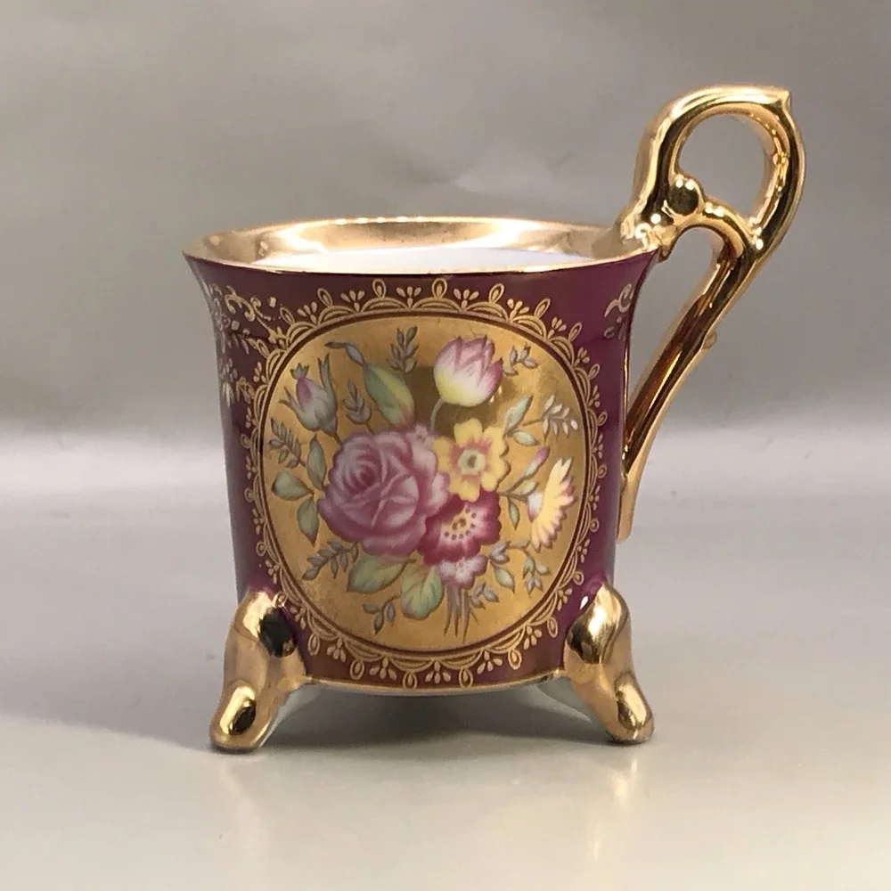 Porcelain KPM Footed Tea Cup and Saucer Floral Gold Trim -‎ Japan